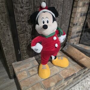 Large Disney Stuffed Plush Mickey Mouse Super Santa Figurine Decor 26" H